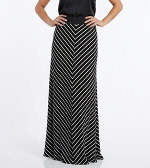 2B BEBE Striped Maxi Skirt Elastic Waist High Rise Stretch Black White Womens L